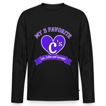 My 3 favourite C's. Cats, Coffee and Camogie - Men's Premium Organic Long Sleeve Shirt - black - Front - Nico (187cm)