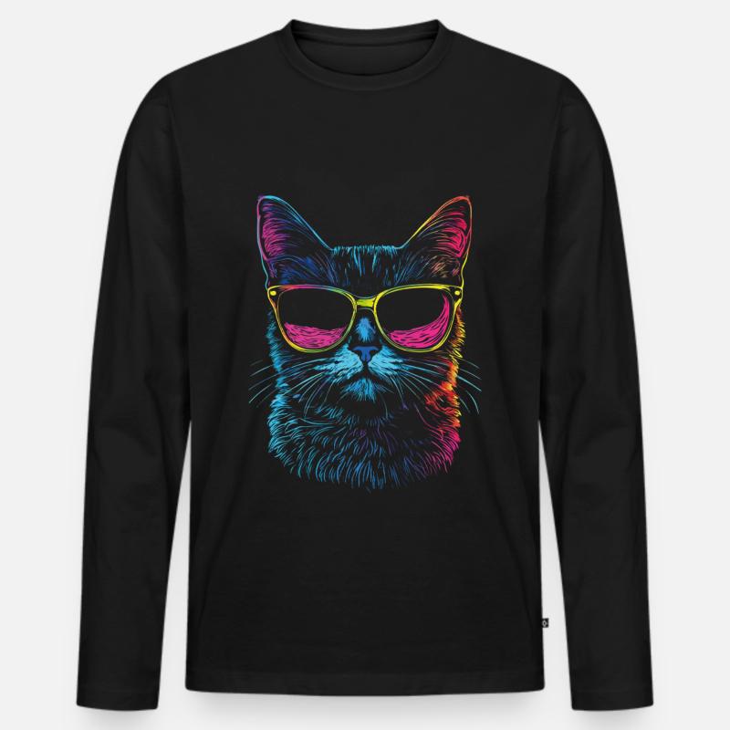 Katzen mit Sonnenbrille - Männer Premium Bio Langarmshirt - Schwarz