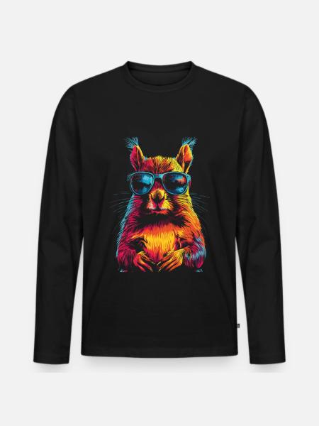 Squirrel with sunglasses rainbow - Men's Premium Organic Long Sleeve Shirt - black