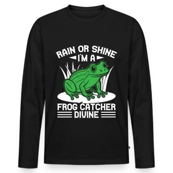 Frog Catcher Rain Or Shine I ́m A Divine Frog - Men's Premium Organic Long Sleeve Shirt - black - Front - Nico (187cm)