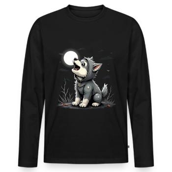 Howling Werewolf Puppy Halloween Awoo ooooo! - Men's Premium Organic Long Sleeve Shirt - black - Front - Nico (187cm)