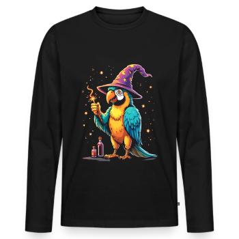 Wizard Parrot Squaaawk Abracadabra! Halloween Bird - Men's Premium Organic Long Sleeve Shirt - black - Front - Nico (187cm)