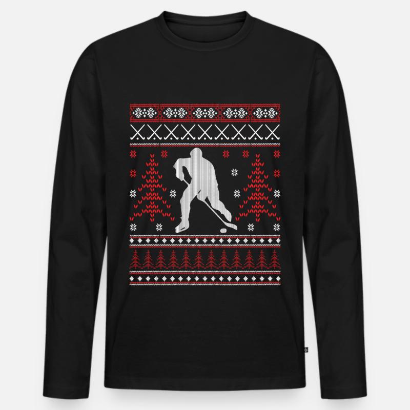 Eishockey - Ugly Christmas - Männer Premium Bio Langarmshirt - Schwarz