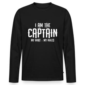 Captain - My Boat My Rules | Sailor gift - Men's Premium Organic Long Sleeve Shirt - black - Front - Nico (187cm)