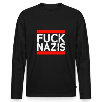 Fuck Nazis | Contre la politique légale Demo Gift - T-shirt manches longues Premium bio Homme - noir - Devant - Nico (187cm)