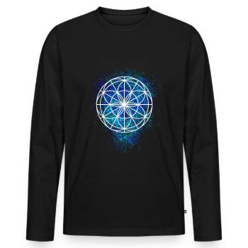 Yoga fleur de la vie | Mantra Cadeau Sanskrit - T-shirt manches longues Premium bio Homme - noir - Devant - Nico (187cm)