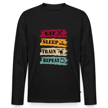 Presse de banque Eat Sleep Repeat Rétro - T-shirt manches longues Premium bio Homme - noir - Devant - Nico (187cm)