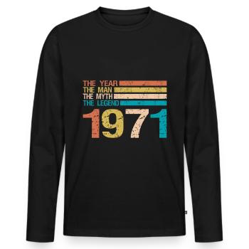 50e anniversaire 1971 homme légende disant rétro - T-shirt manches longues Premium bio Homme - noir - Devant - Nico (187cm)