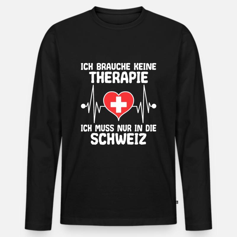 Schweiz Schweizer Flagge Kreuz Herzschlag Spruch - Männer Premium Bio Langarmshirt - Schwarz