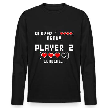 Grossesse annoncer baby Player 2 Loading - T-shirt manches longues Premium bio Homme - noir - Devant - Nico (187cm)