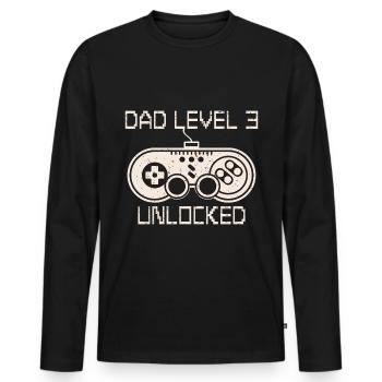 Dad Level 3 Unlocked Papa von Drei 3 Kinder - Männer Premium Bio Langarmshirt - Schwarz - Vorne - Nico (187cm)