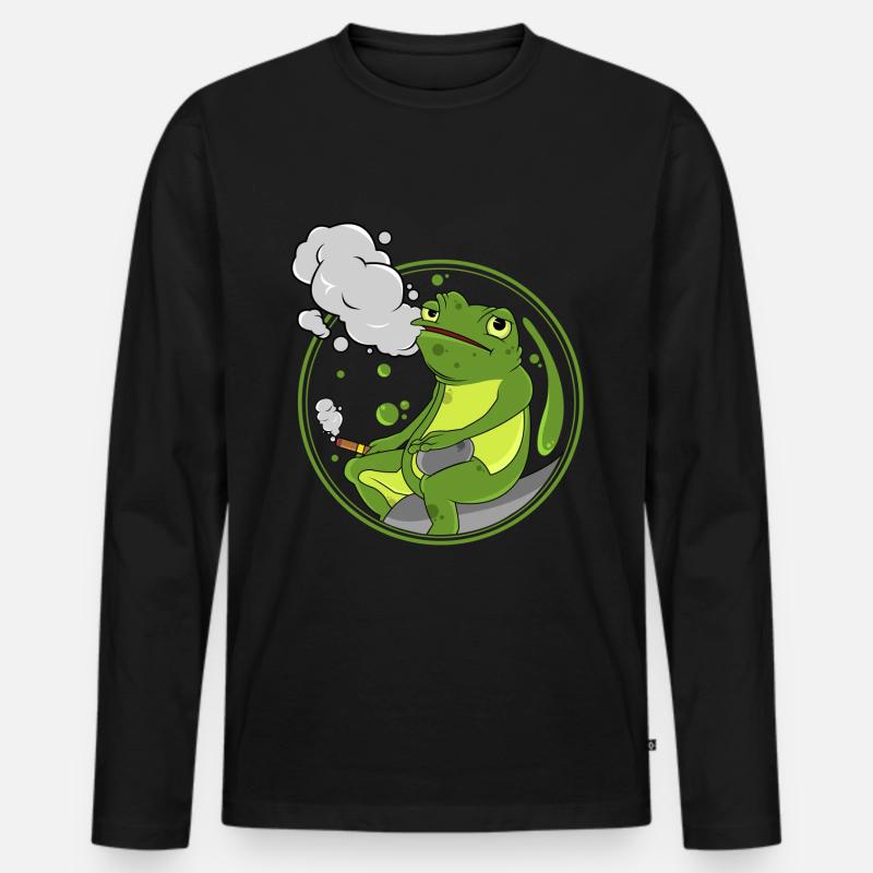 Frosch als Raucher mit Zigarre - Männer Premium Bio Langarmshirt - Schwarz