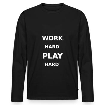 Work Hard Play Hard - Men's Premium Organic Long Sleeve Shirt - black - Front - Nico (187cm)