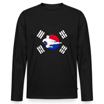 Taekwondo fighter with South Korea flag - Men's Premium Organic Long Sleeve Shirt - black - Front - Nico (187cm)