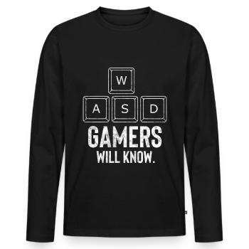 WASD Gamers Will Know - T-shirt manches longues Premium bio Homme - noir - Devant - Nico (187cm)
