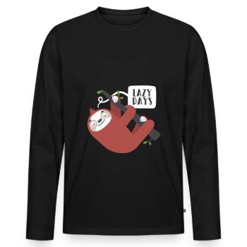 Sloth - Lazy Days - cozy gift - Men's Premium Organic Long Sleeve Shirt - black - Front - Nico (187cm)