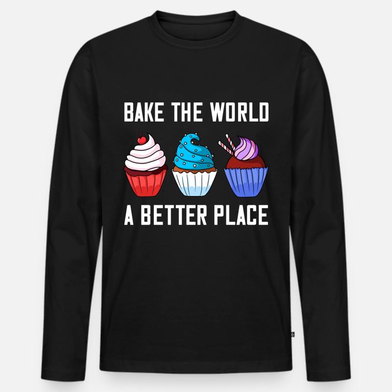 Cupcake Backen Bäckerei Bäcker Kuchen - Männer Premium Bio Langarmshirt - Schwarz