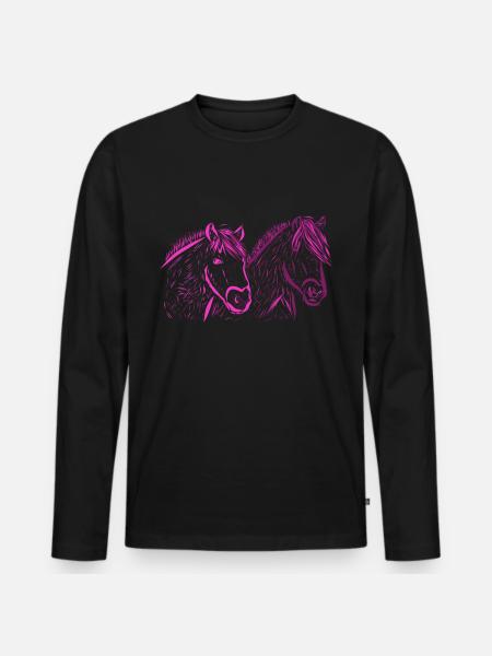 Pferde - Männer Premium Bio Langarmshirt - Schwarz