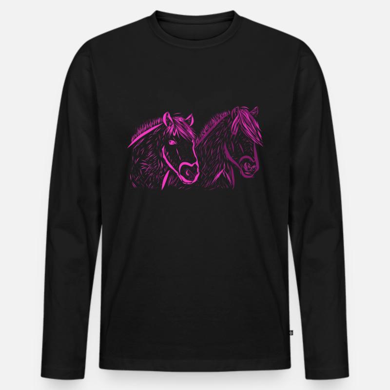 Pferde - Männer Premium Bio Langarmshirt - Schwarz