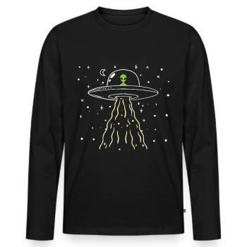 Alien Weltraum Raumschiff - Männer Premium Bio Langarmshirt - Schwarz - Vorne - Nico (187cm)