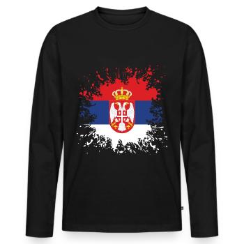 Serbien Flagge Farbspritzer - Männer Premium Bio Langarmshirt - Schwarz - Vorne - Nico (187cm)
