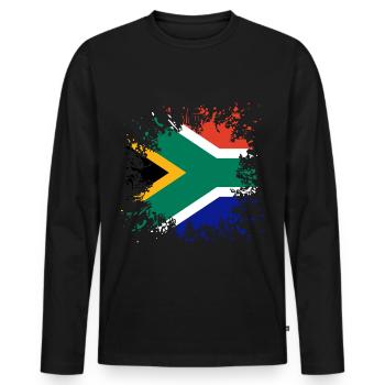 Südafrika Flagge Farbspritzer - Männer Premium Bio Langarmshirt - Schwarz - Vorne - Nico (187cm)