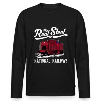 Chemin de fer, chemins de fer nationaux, conducteur de train, chemise de train - T-shirt manches longues Premium bio Homme - noir - Devant - Nico (187cm)