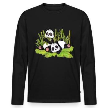 Niedlicher Panda schlafender Pandabär mit Bambus - Männer Premium Bio Langarmshirt - Schwarz - Vorne - Nico (187cm)
