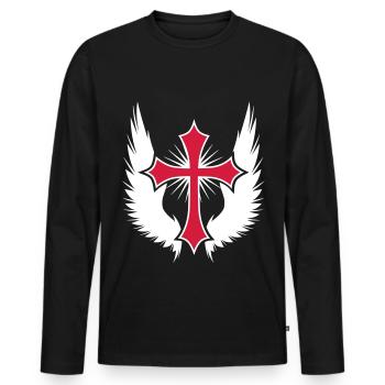 11 Gothic Kreuz Flügel - Männer Premium Bio Langarmshirt - Schwarz - Vorne - Nico (187cm)