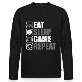 Eat Sleep Game Repeat Gamer Zocker - Men's Premium Organic Long Sleeve Shirt - black - Front - Nico (187cm)
