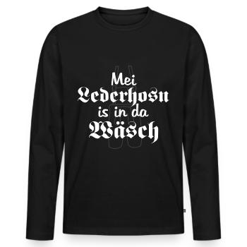 Mei Lederhosn is in da Waesch - Männer Premium Bio Langarmshirt - Schwarz - Vorne - Nico (187cm)