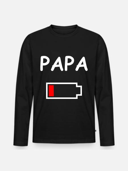 Papa Akku Leer - Männer Premium Bio Langarmshirt - Schwarz