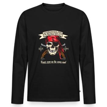 Cadeaux de crâne de crâne de pirate de mer du Nord - T-shirt manches longues Premium bio Homme - noir - Devant - Nico (187cm)