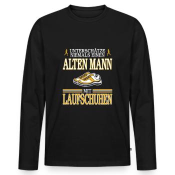 Unterschätze niemals alten Mann mit Laufschuhen - Männer Premium Bio Langarmshirt - Schwarz - Vorne - Nico (187cm)