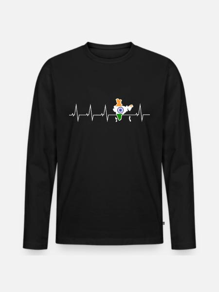 I love India - heartbeat - Men's Premium Organic Long Sleeve Shirt - black