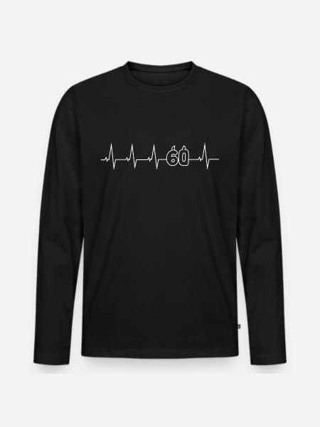 60 jaar - gelukkige verjaardag - heartbeat - Mannen Premium Bio shirt met lange mouwen - zwart
