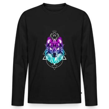 Wolf - Männer Premium Bio Langarmshirt - Schwarz - Vorne - Nico (187cm)