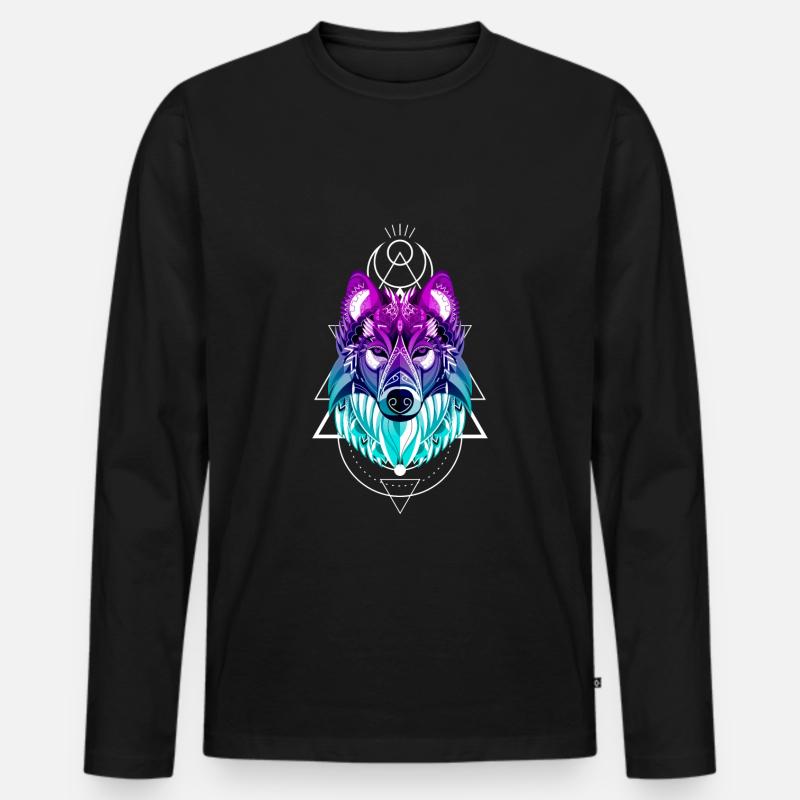 Wolf - Männer Premium Bio Langarmshirt - Schwarz