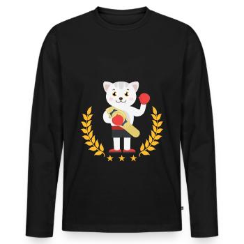Katze Kämpfen Boxen Schlagen Sport Kampf Sieg - Männer Premium Bio Langarmshirt - Schwarz - Vorne - Nico (187cm)