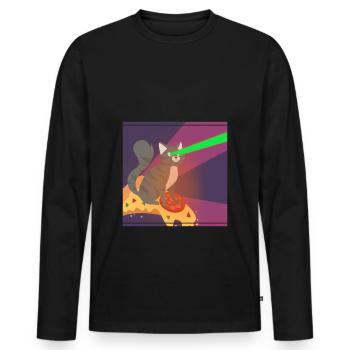 Katze Mieze Pizza Essen Hunger Kater Lustig - Männer Premium Bio Langarmshirt - Schwarz - Vorne - Nico (187cm)