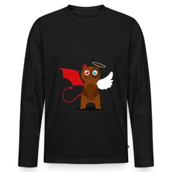 Cat Cat Angel Devil Evil Good Cute Meow - Men's Premium Organic Long Sleeve Shirt - black - Front - Nico (187cm)