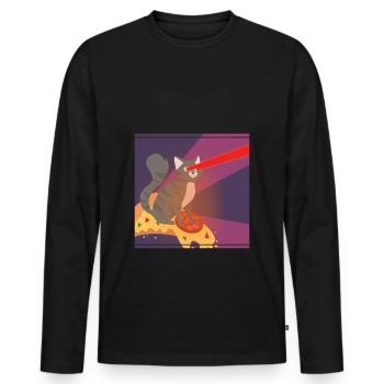 Katze Mieze Pizza Essen Hunger Kater Lustig - Männer Premium Bio Langarmshirt - Schwarz - Vorne - Nico (187cm)