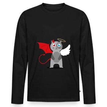 Cat Cat Angel Devil Evil Good Cute Meow - Men's Premium Organic Long Sleeve Shirt - black - Front - Nico (187cm)