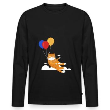 Funny Cat Cat Meow Flies With Balloon - Men's Premium Organic Long Sleeve Shirt - black - Front - Nico (187cm)