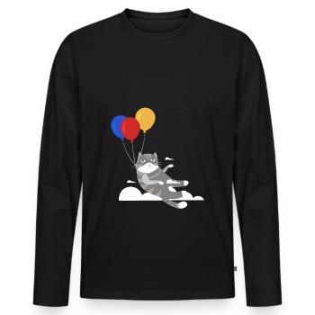 Drôle chat Chat Miau Vol Avec Ballon - T-shirt manches longues Premium bio Homme - noir - Devant - Nico (187cm)