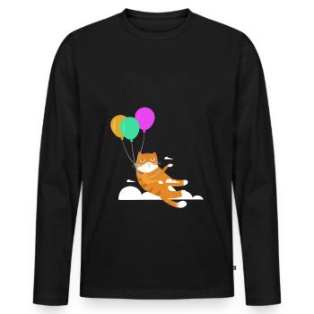 Drôle chat Chat Miau Vol Avec Ballon - T-shirt manches longues Premium bio Homme - noir - Devant - Nico (187cm)