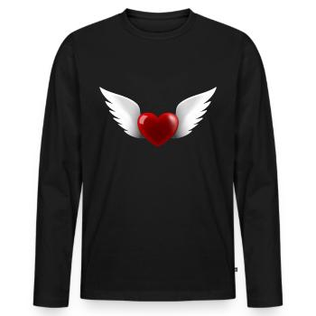 Herz mit Engelsflügeln - Männer Premium Bio Langarmshirt - Schwarz - Vorne - Nico (187cm)