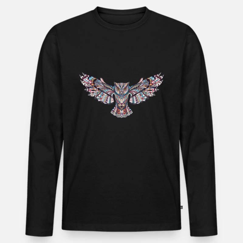 Eule in Mosaik - Männer Premium Bio Langarmshirt - Schwarz