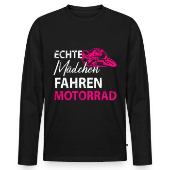 Motorrad Bikerin Motorradfahrerin Damen - Männer Premium Bio Langarmshirt - Schwarz - Vorne - Nico (187cm)