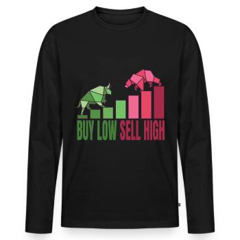 Buy Low Sell High Börse Bourse Argent Idée cadeau - T-shirt manches longues Premium bio Homme - noir - Devant - Nico (187cm)
